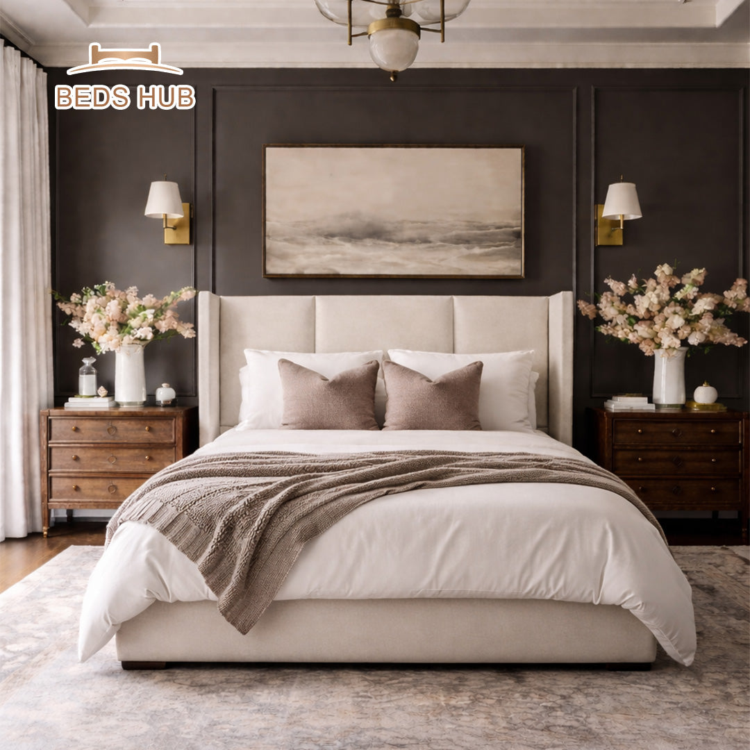 The Astron Wingback Ottoman Storage Bed